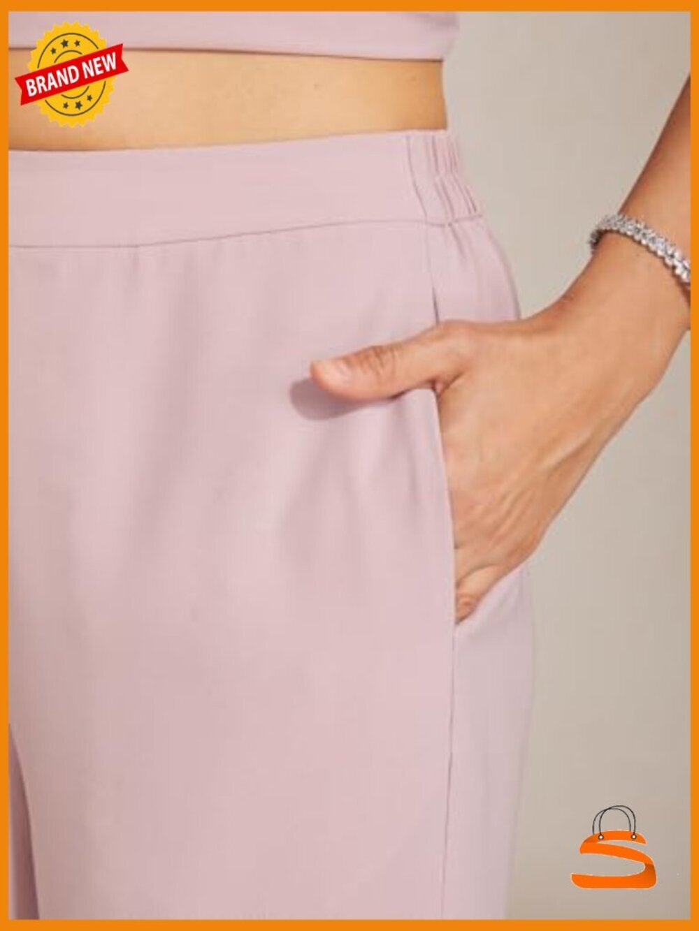 Wide Leg Palazzo Pants Elastic Waist Dressy Casual Work Slacks with Pockets - Picture 5 of 7